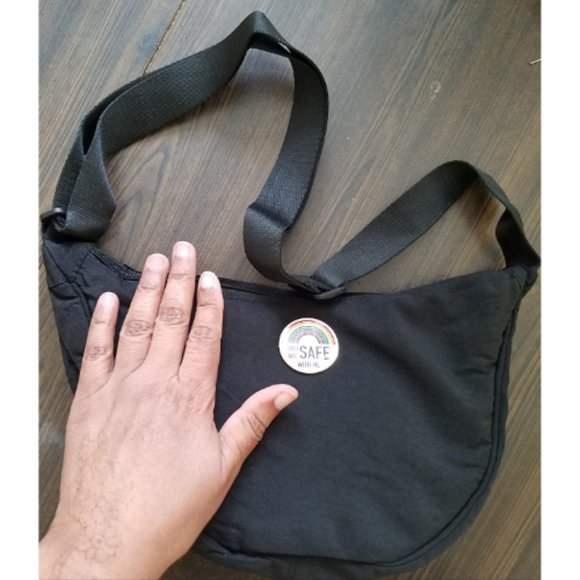 Women Men Black Small Sling Crossbody Bag with Half Moon Shape - Picture 10 of 11